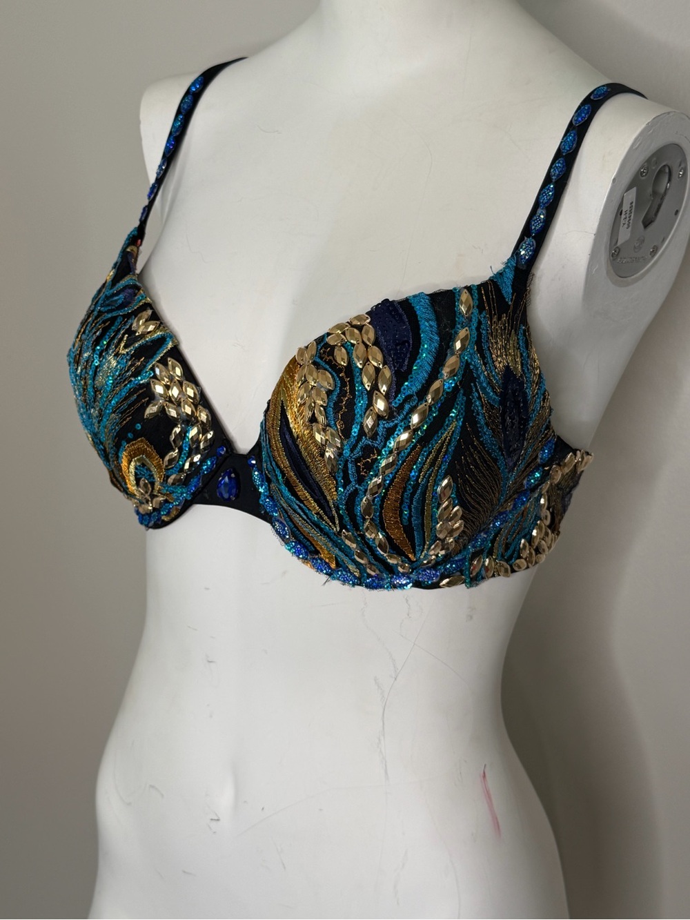 Embellished Teal & Gold Underwire Push-Up Bra